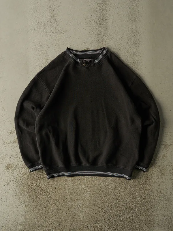 Vintage 90s Black Quarter Button Crewneck (L/XL) made by Rebalance Vintage
