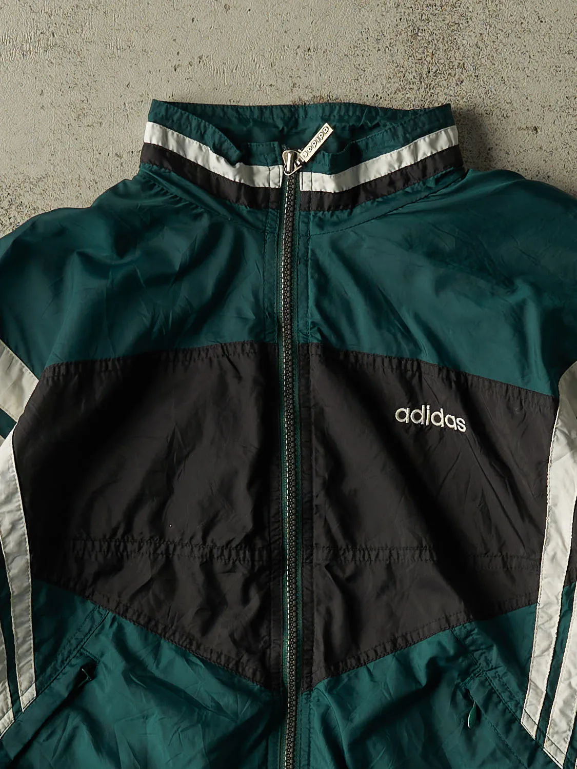 Vintage 90s Green Adidas Embroidered Windbreaker Jacket (XS/S) sold by Rebalance Vintage product image thumbnail 2