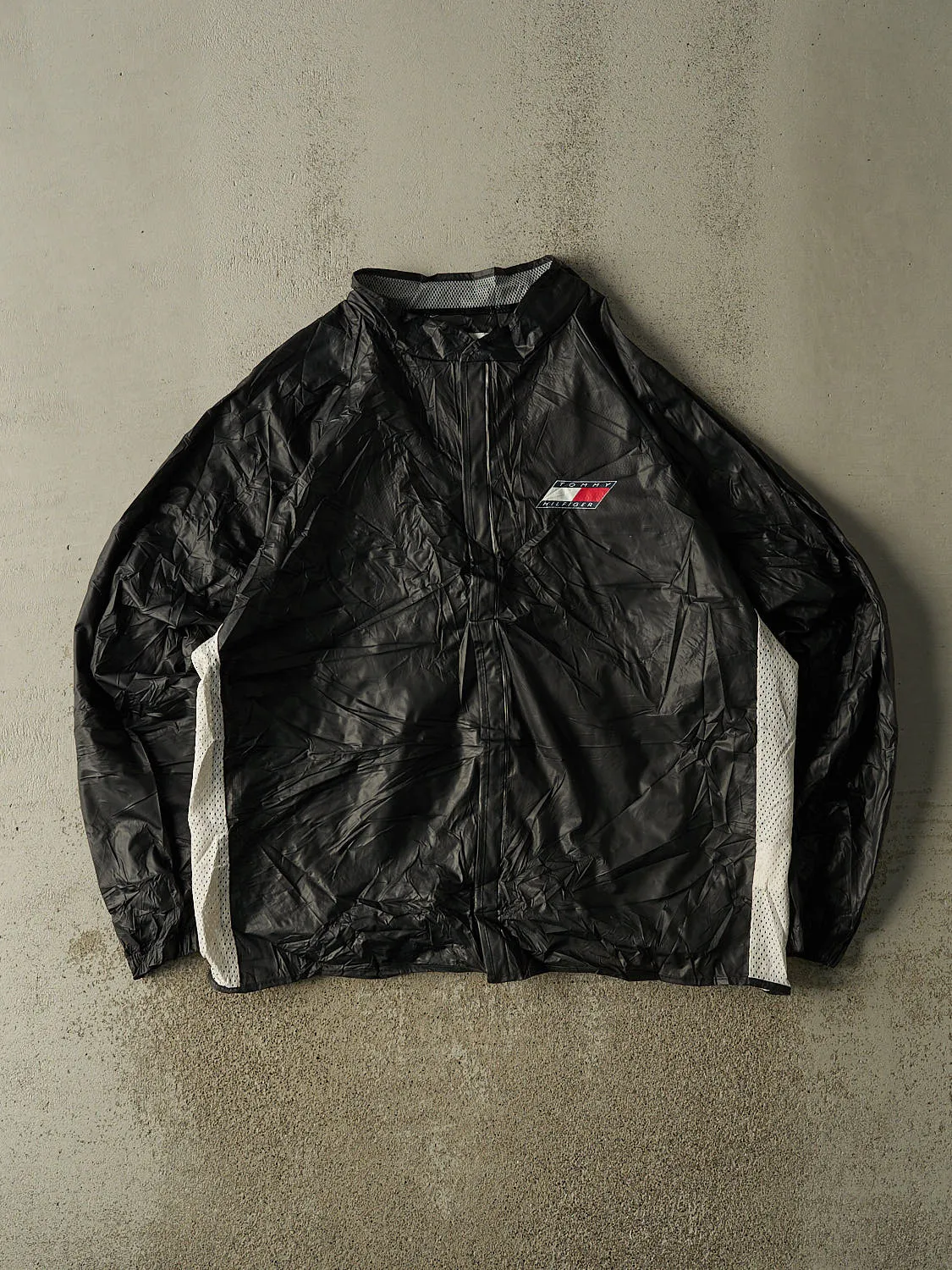 Vintage 90s Black Tommy Hilfiger Velcro Rain Jacket (XXL) sold by Rebalance Vintage