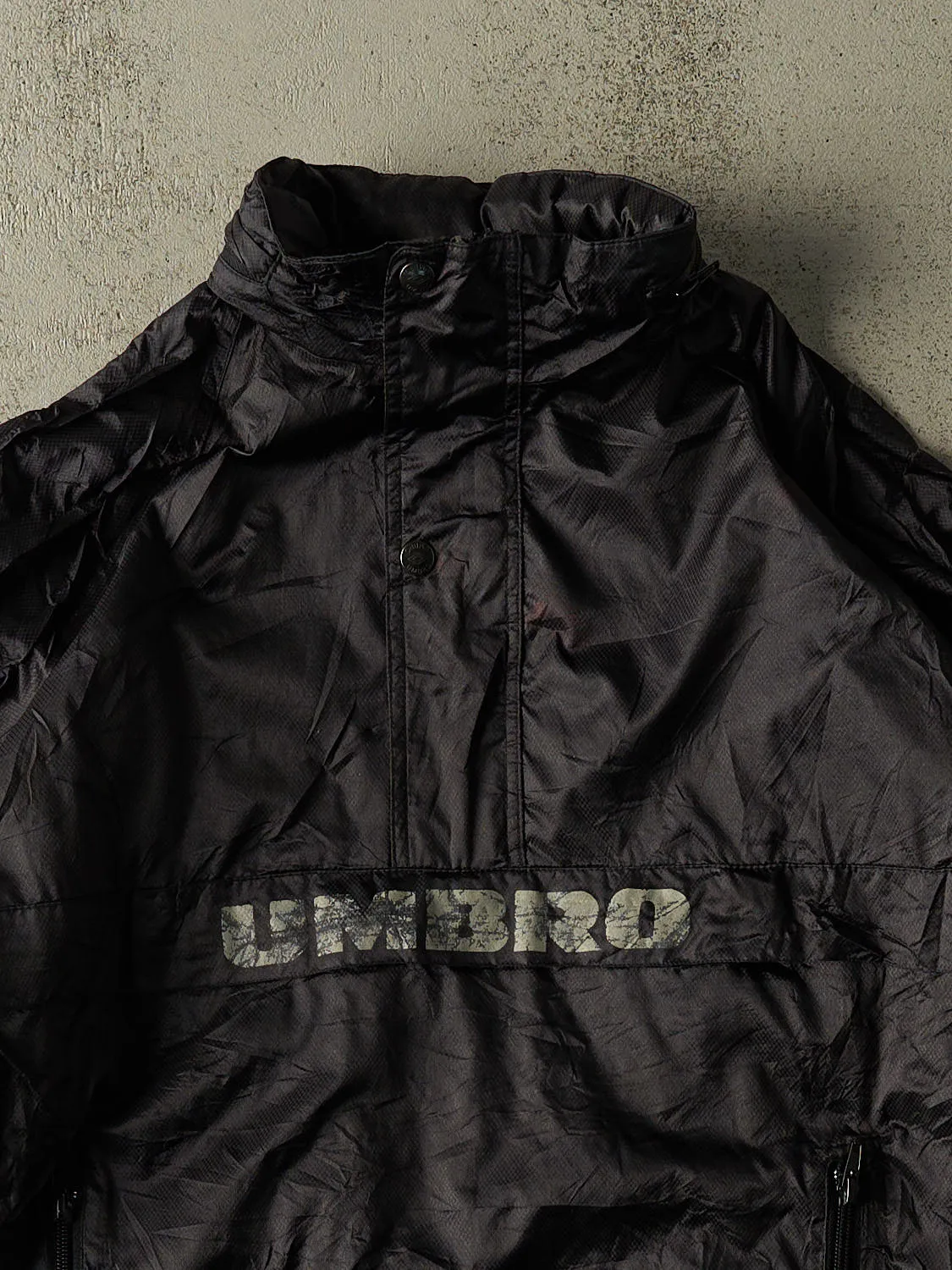 Vintage 90s Black Umbro Quarter Zip Nylon Windbreaker Jacket (M) sold by Rebalance Vintage product image thumbnail 3