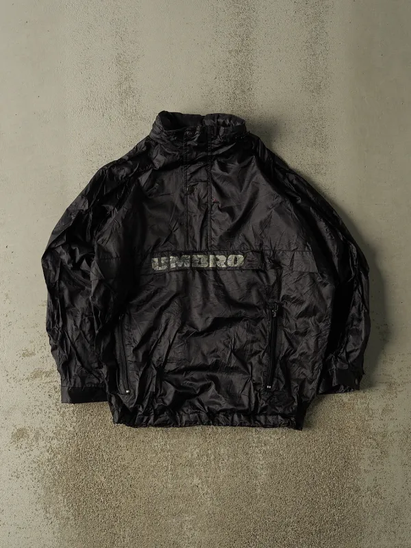 Vintage 90s Black Umbro Quarter Zip Nylon Windbreaker Jacket (M) made by Rebalance Vintage