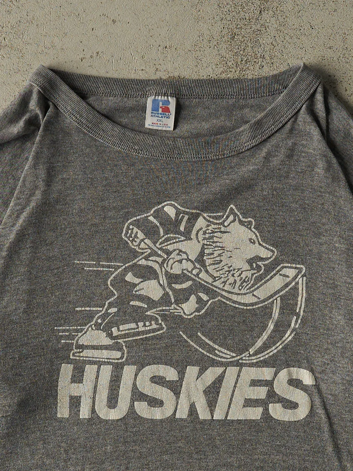 Vintage 90s Grey Russell Athletic Huskies Hockey Tee (XL/XXL) sold by Rebalance Vintage product image thumbnail 2