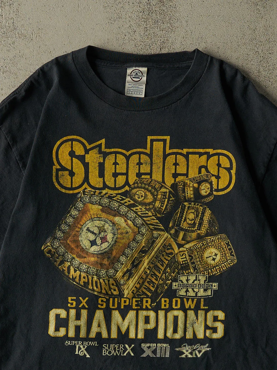 Vintage Y2K Faded Black Pittsburgh Steelers 5x Super Bowl Champions Tee (L) sold by Rebalance Vintage product image thumbnail 2