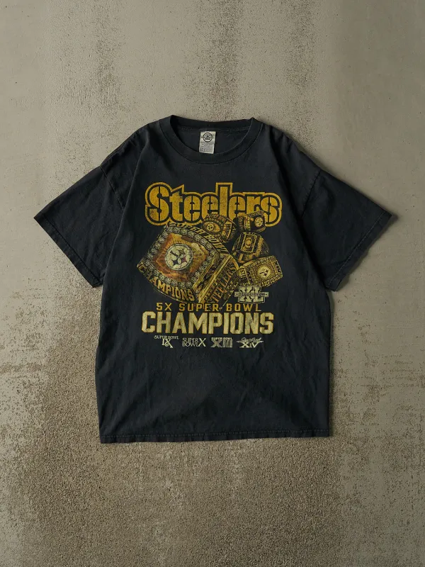 Vintage Y2K Faded Black Pittsburgh Steelers 5x Super Bowl Champions Tee (L) made by Rebalance Vintage