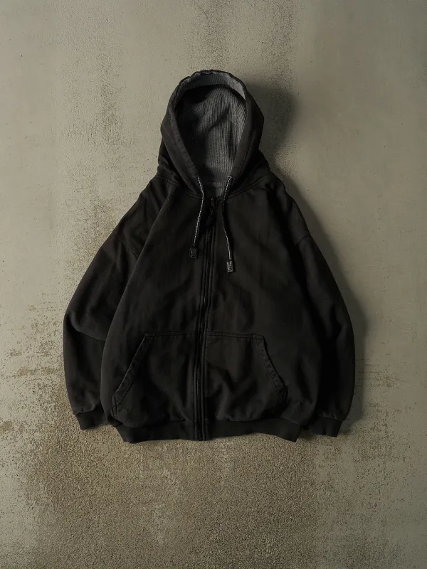 Vintage 90s Faded Black Thermal Lined Zip Up Reversible Hoodie (L/XL) made by Rebalance Vintage