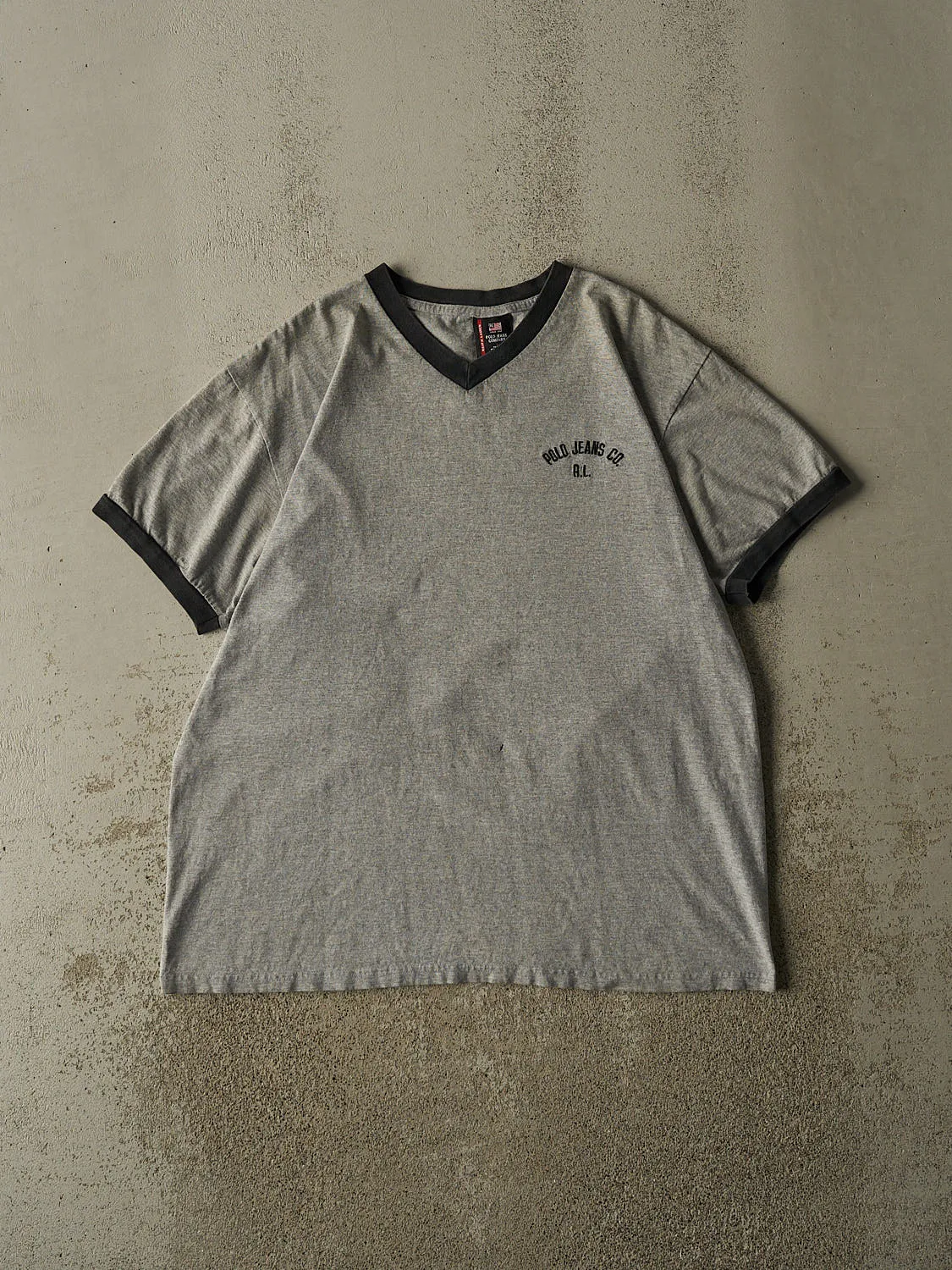 Vintage 90s Grey Polo Jeans Co Ralph Lauren Ringer Tee (L/XL) sold by Rebalance Vintage