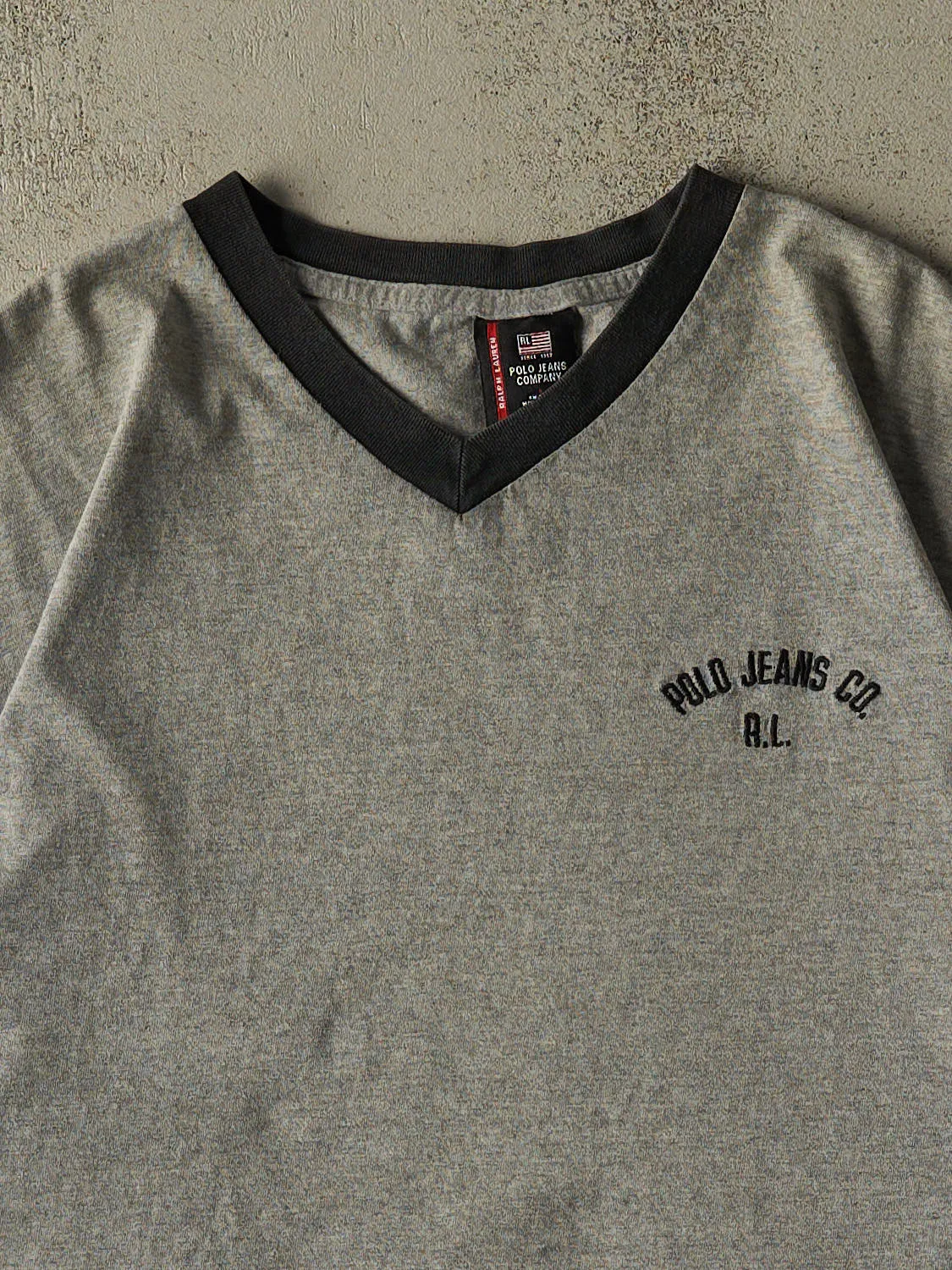 Vintage 90s Grey Polo Jeans Co Ralph Lauren Ringer Tee (L/XL) sold by Rebalance Vintage product image thumbnail 2