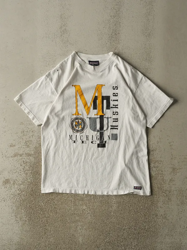 Vintage 90s White Michigan Tech Huskies Tee (L) made by Rebalance Vintage