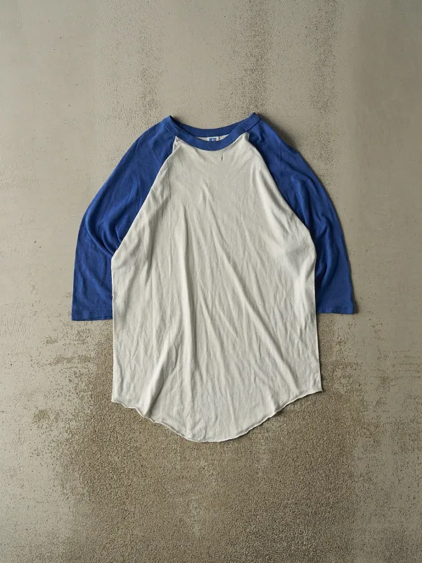 Vintage 90s White and Blue Russell Athletic 3/4 Sleeve (L/XL) made by Rebalance Vintage