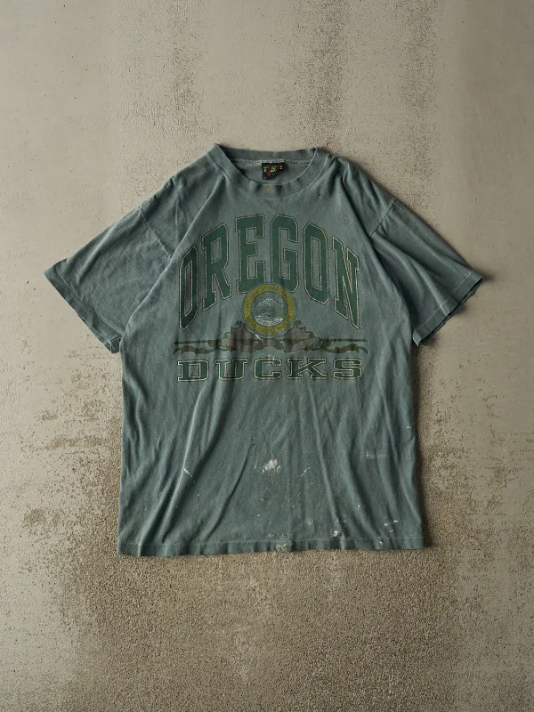 Vintage 80s Washed Green University of Oregon Ducks Tee (L/XL) made by Rebalance Vintage