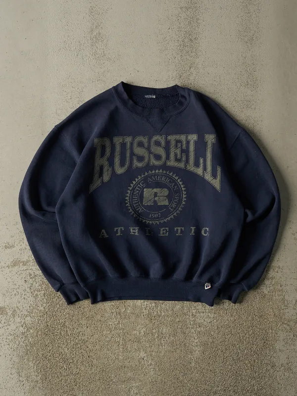 Vintage 90s Navy Blue Russell Athletic Logo Crewneck (S/M) made by Rebalance Vintage