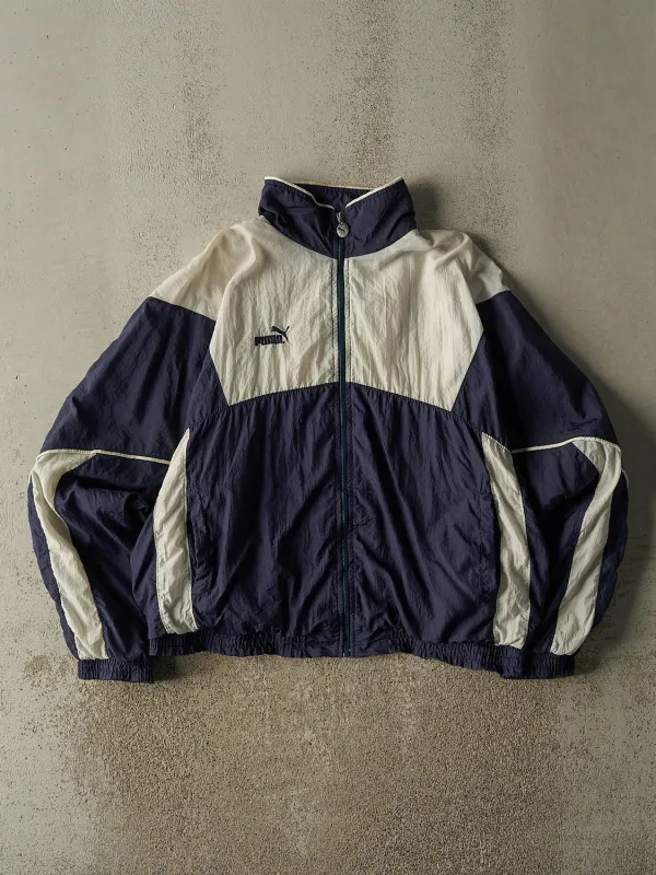 Vintage 90s Navy Blue & White Puma Zip Up Windbreaker Jacket (M/L) made by Rebalance Vintage