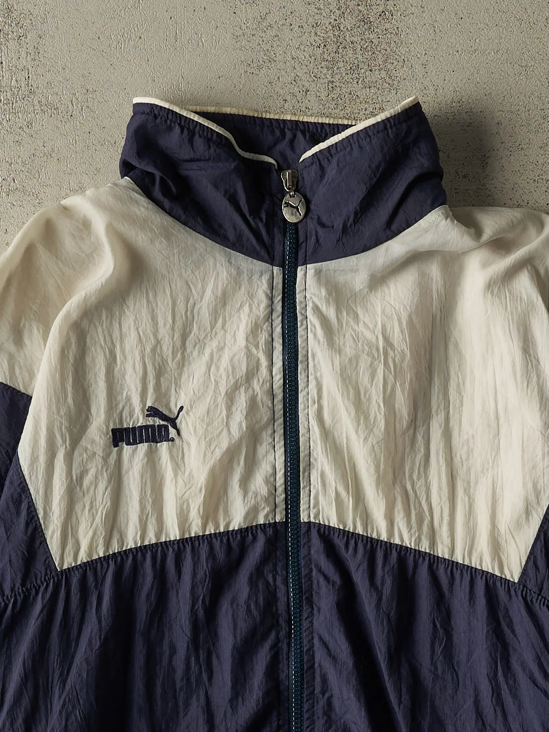 Vintage 90s Navy Blue & White Puma Zip Up Windbreaker Jacket (M/L) sold by Rebalance Vintage product image thumbnail 2