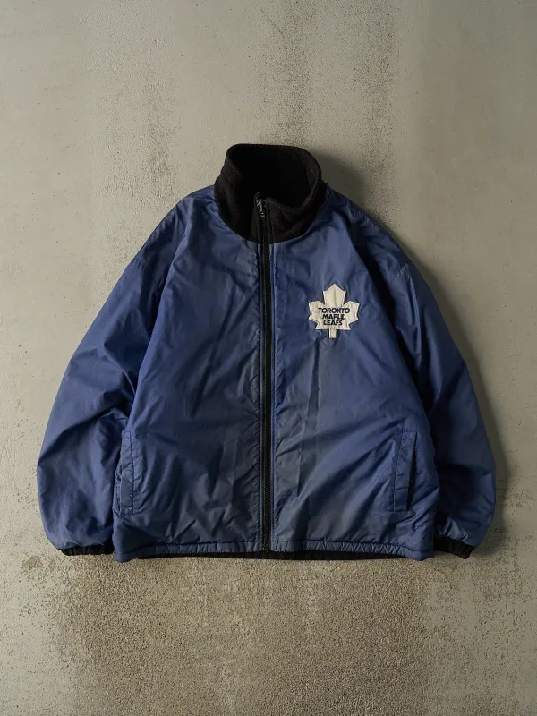 Vintage 90s Blue Toronto Maple Leafs Reversible Fleece Windbreaker Jacket (XL) made by Rebalance Vintage