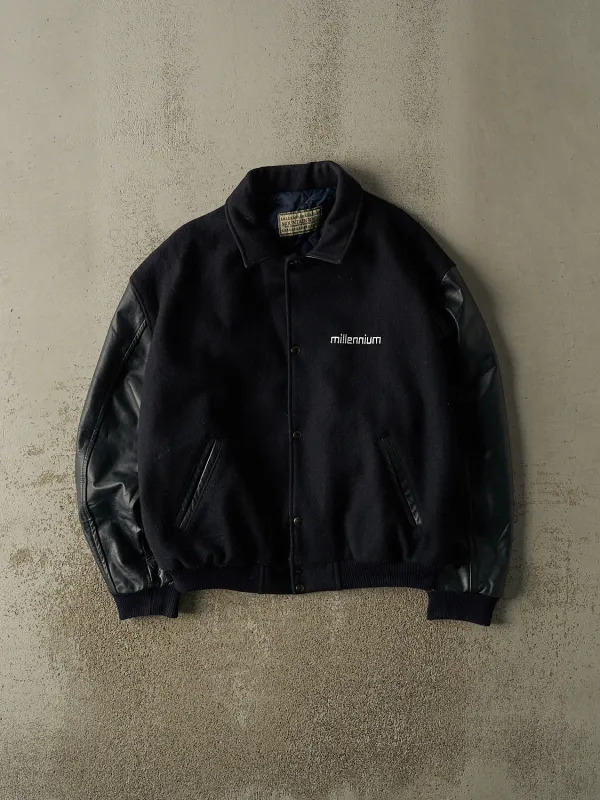 Vintage 90s Navy Blue Varsity Jacket (L/XL) made by Rebalance Vintage