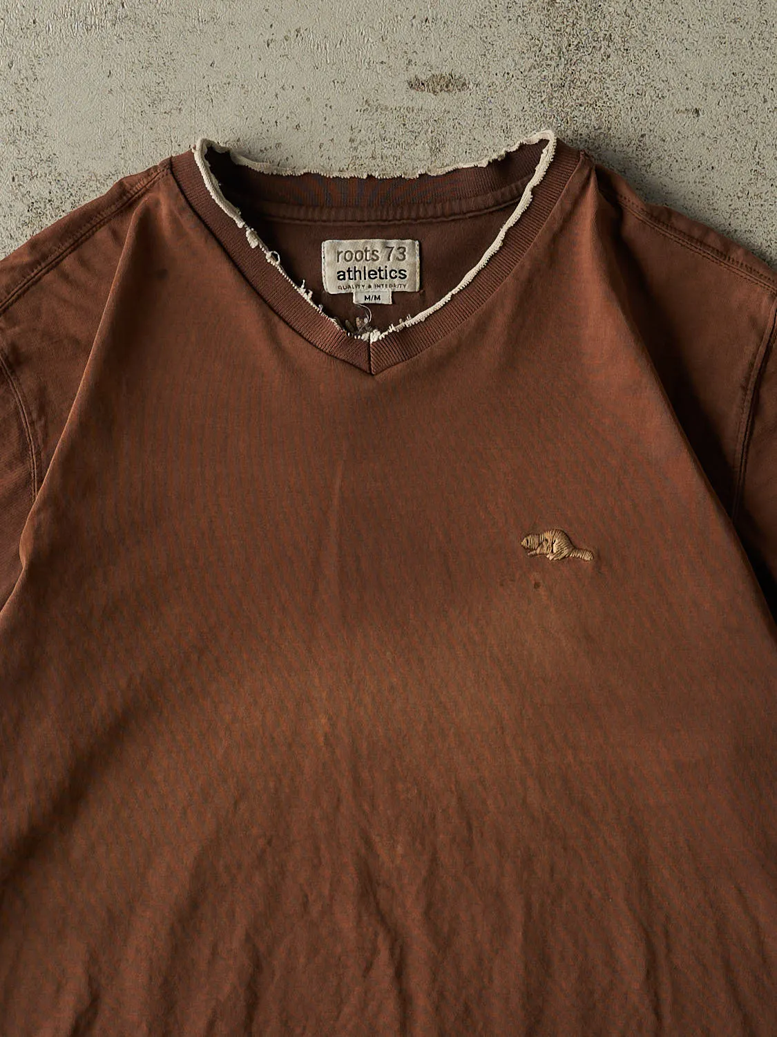 Vintage Y2K Sun Faded Brown Roots Athletics Short Sleeve V Neck Tee (M/L) sold by Rebalance Vintage product image thumbnail 3