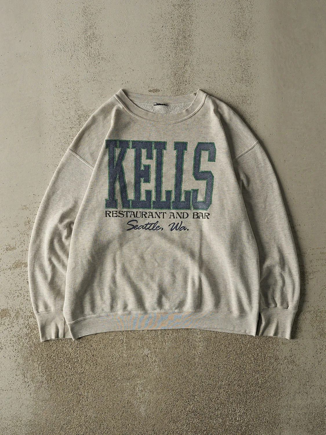 Vintage 90s Heather Grey Kells Restaurant & Bar Crewneck (L/XL) sold by Rebalance Vintage
