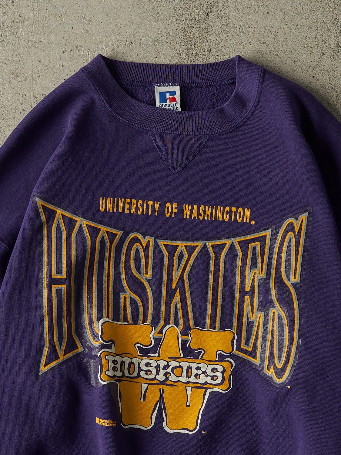 Vintage 90s Purple Russell Athletic University of Washington Huskies Crewneck (L/XL) sold by Rebalance Vintage product image thumbnail 2