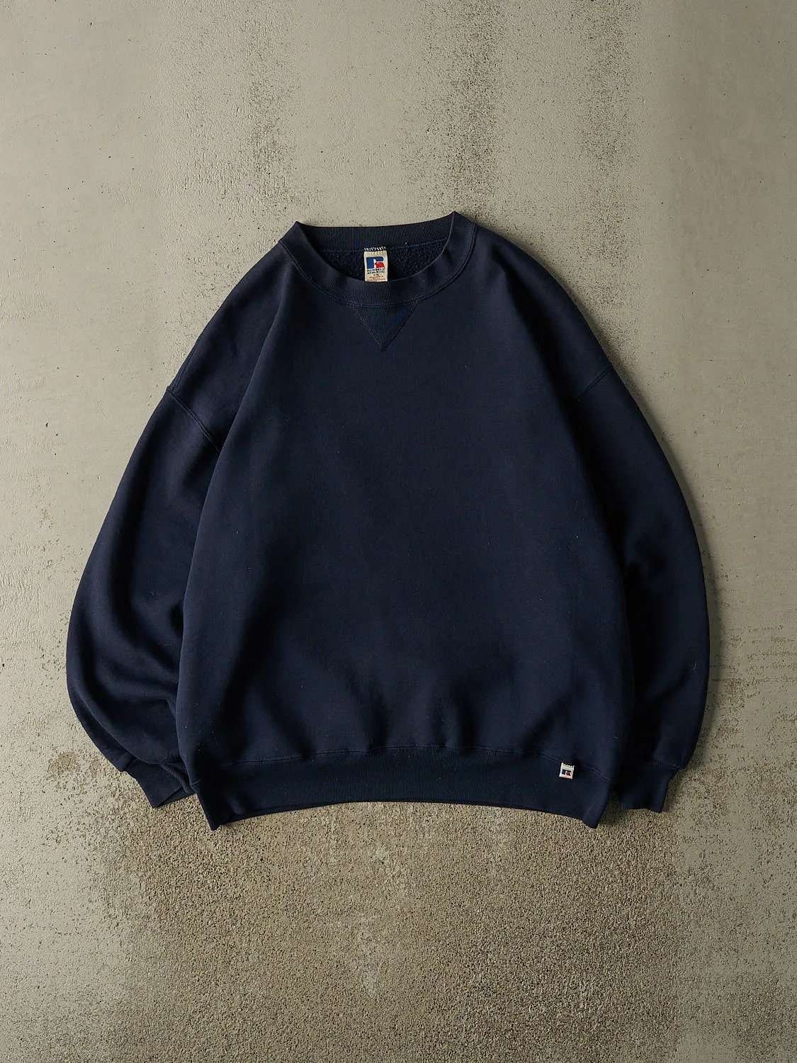 Vintage 90s Navy Blue Russell Athletic Blank Crewneck (XL/XXL) sold by Rebalance Vintage