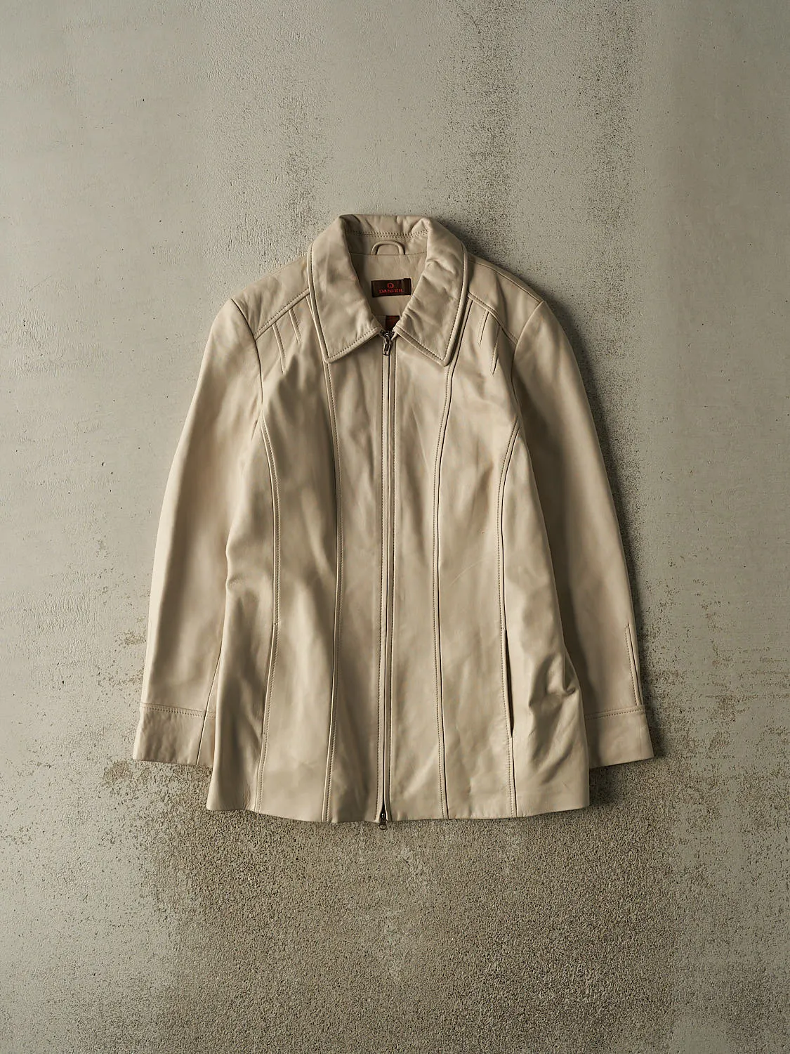 Vintage Y2K Beige Danier Soft Trench Leather Jacket (S/M) sold by Rebalance Vintage