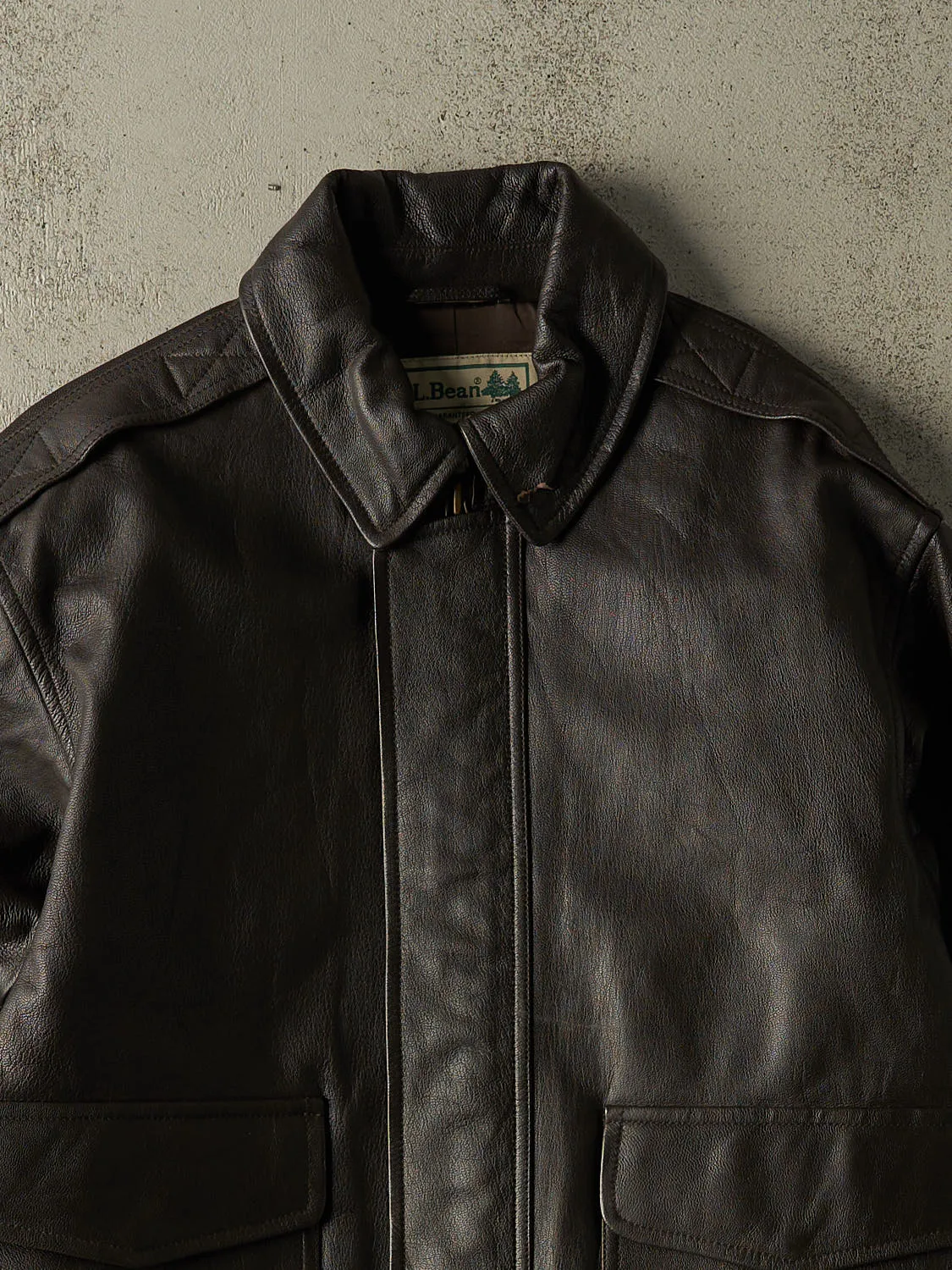 Vintage 90s Brown LL Bean Aviator Leather Jacket (M/L) sold by Rebalance Vintage product image thumbnail 4