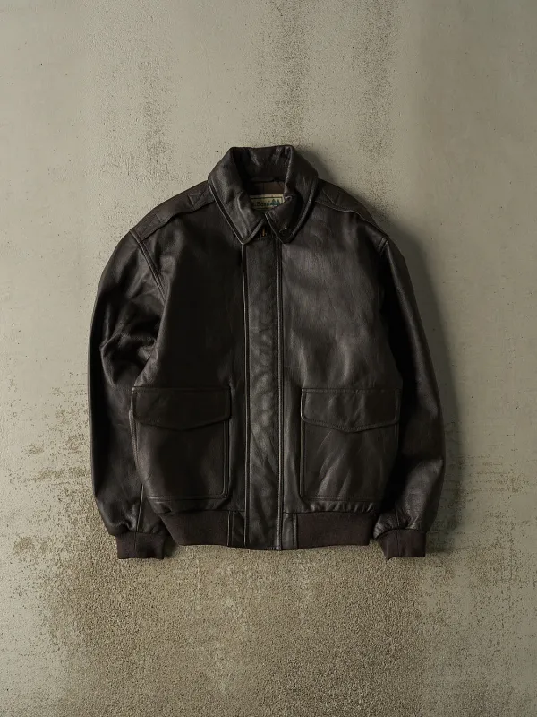 Vintage 90s Brown LL Bean Aviator Leather Jacket (M/L) made by Rebalance Vintage