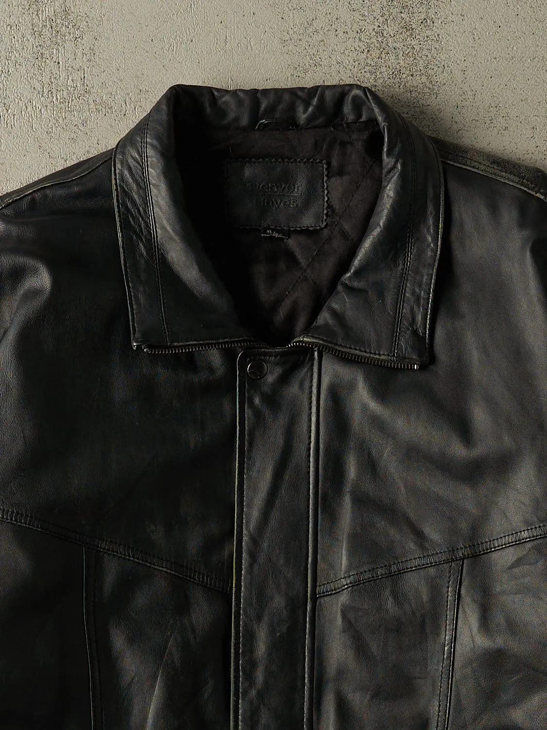 Vintage Y2K Black Denver Hayes Leather Bomber Jacket (XL/XXL) sold by Rebalance Vintage product image thumbnail 2