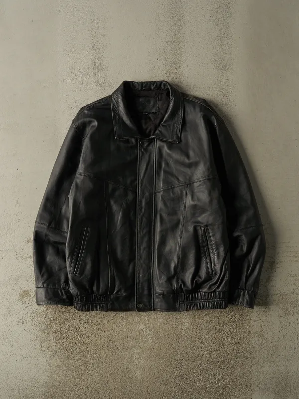 Vintage Y2K Black Denver Hayes Leather Bomber Jacket (XL/XXL) made by Rebalance Vintage
