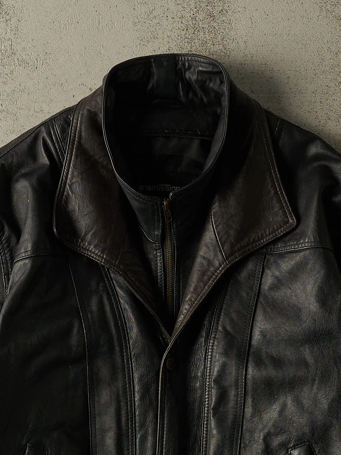 Vintage 90s Black Double Collar Bomber Leather Jacket (M/L) sold by Rebalance Vintage product image thumbnail 3