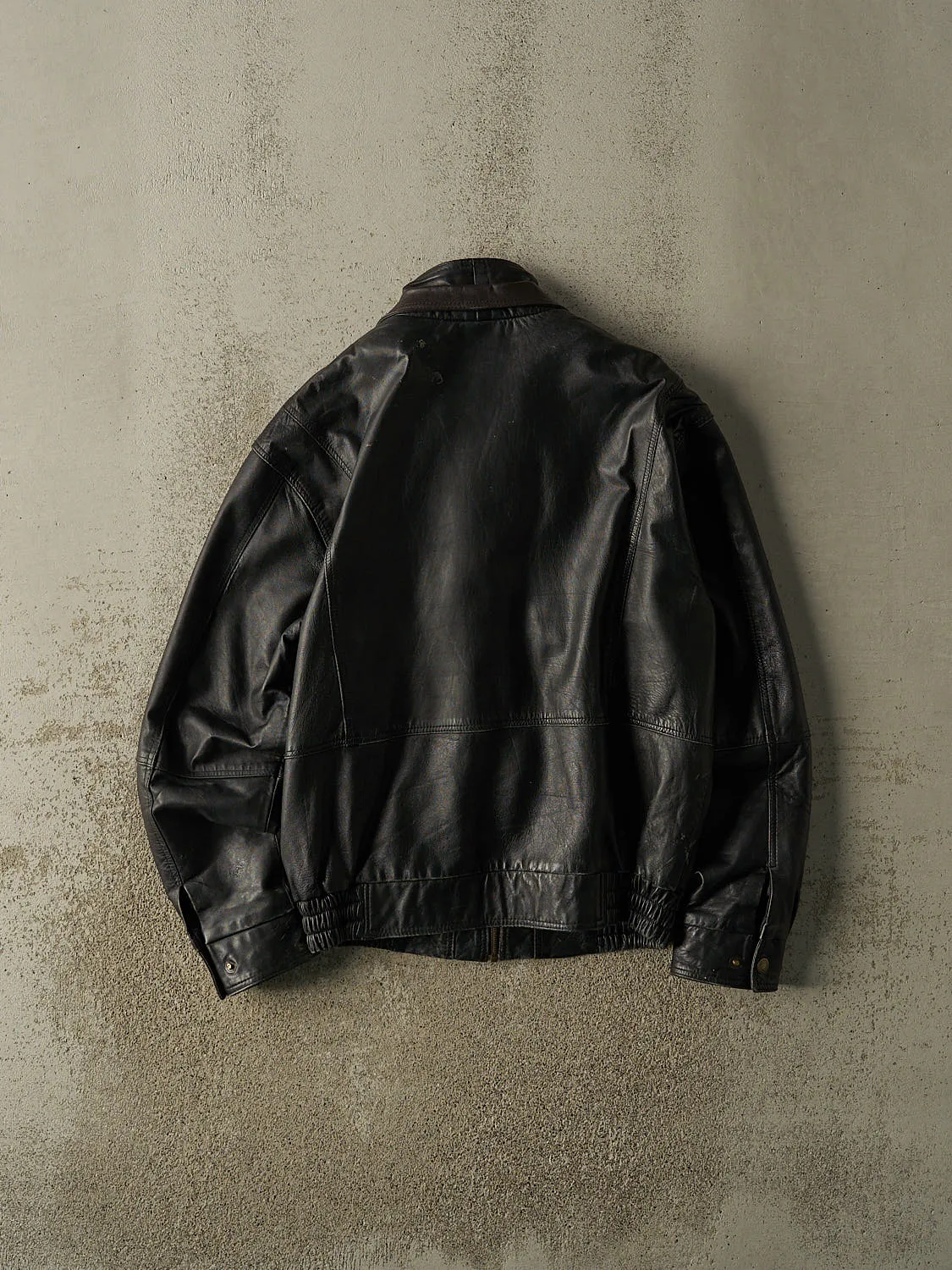 Vintage 90s Black Double Collar Bomber Leather Jacket (M/L) sold by Rebalance Vintage product image thumbnail 2