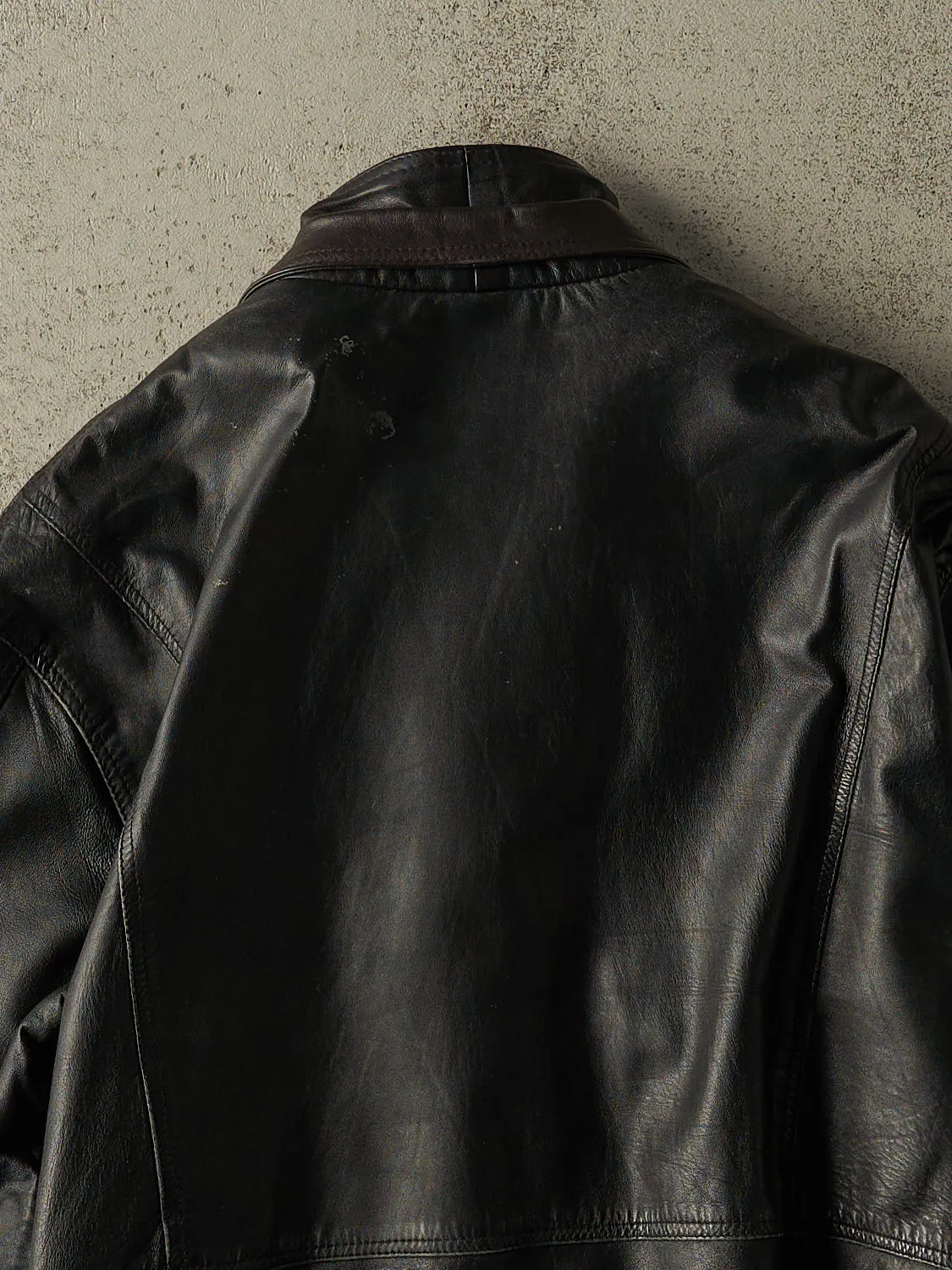 Vintage 90s Black Double Collar Bomber Leather Jacket (M/L) sold by Rebalance Vintage product image thumbnail 4