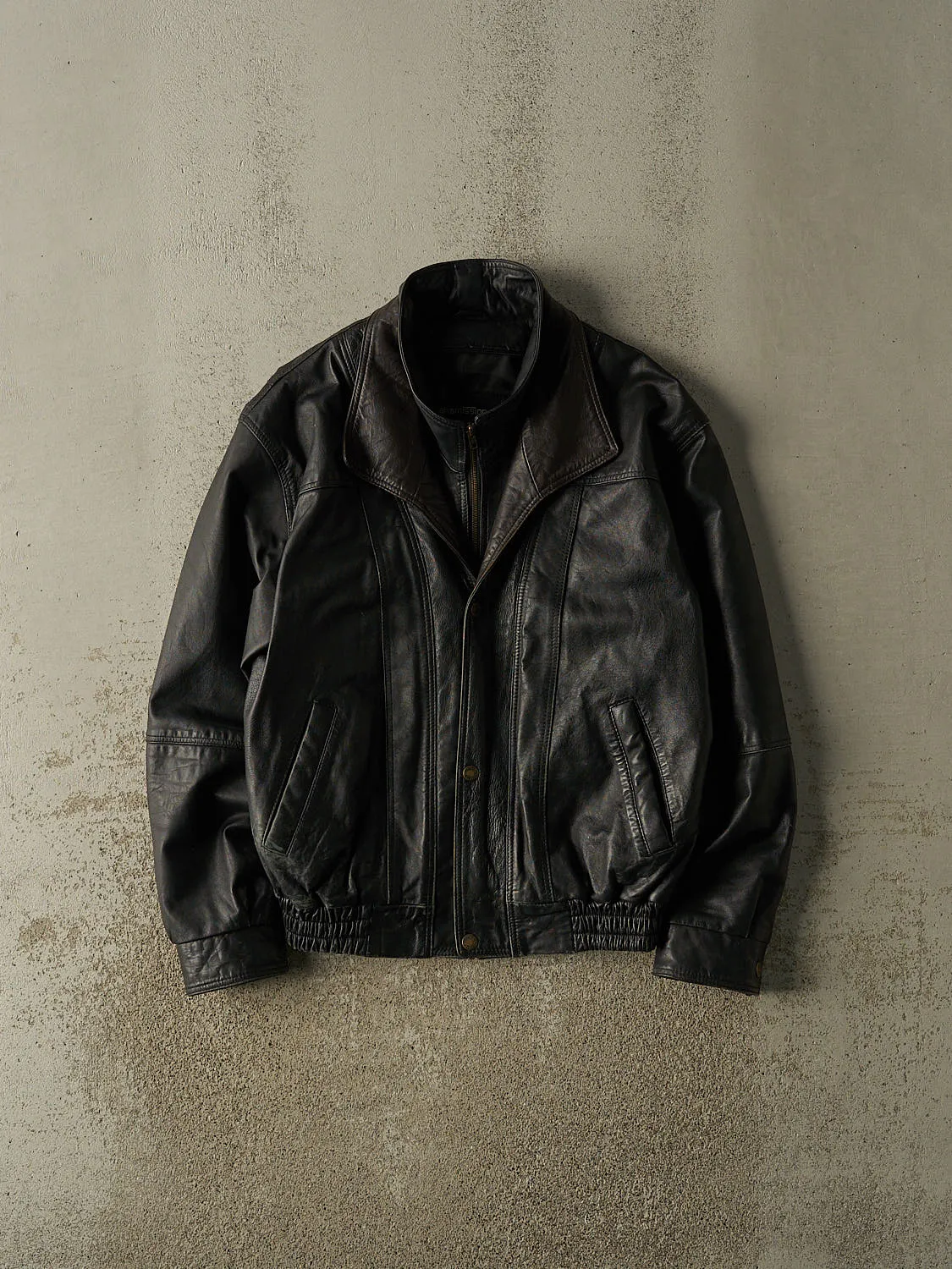 Vintage 90s Black Double Collar Bomber Leather Jacket (M/L) sold by Rebalance Vintage