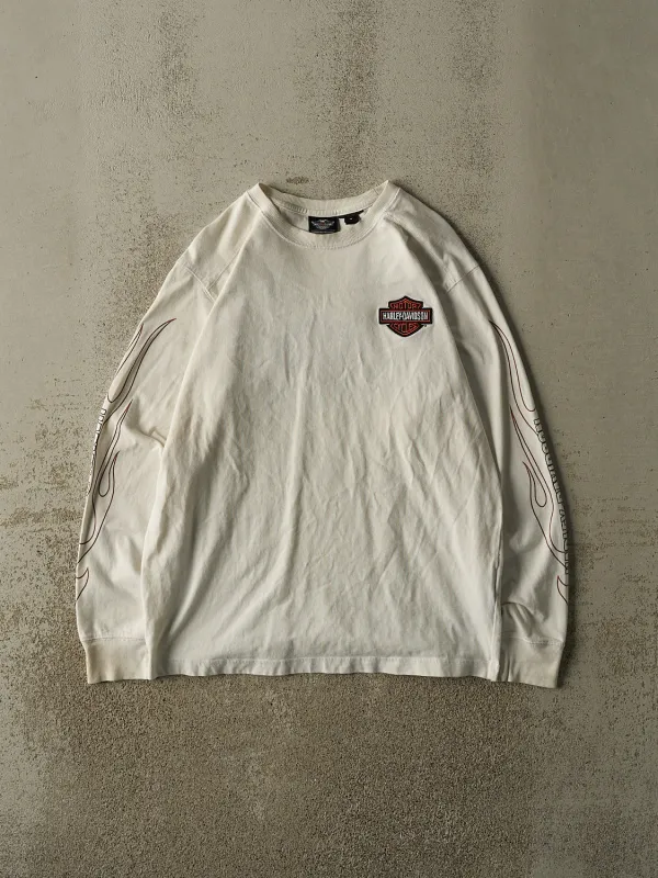 Vintage Y2K White Harley Davidson Flame Long Sleeve (M/L) made by Rebalance Vintage