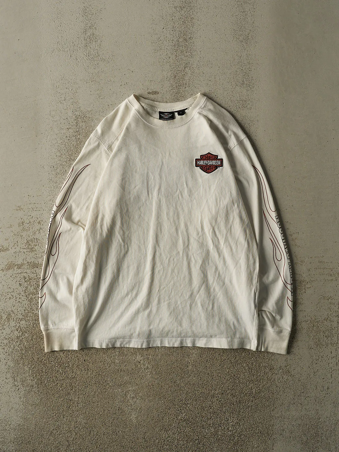 Vintage Y2K White Harley Davidson Flame Long Sleeve (M/L) sold by Rebalance Vintage
