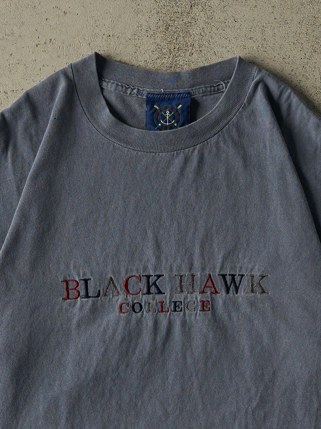 Vintage 90s Blue Black Hawk College Tee (L/XL) sold by Rebalance Vintage product image thumbnail 2