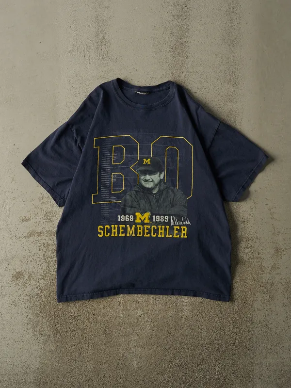 Vintage Y2K Navy Blue University of Michigan "Bo Schembechler" Tee (L/XL) made by Rebalance Vintage