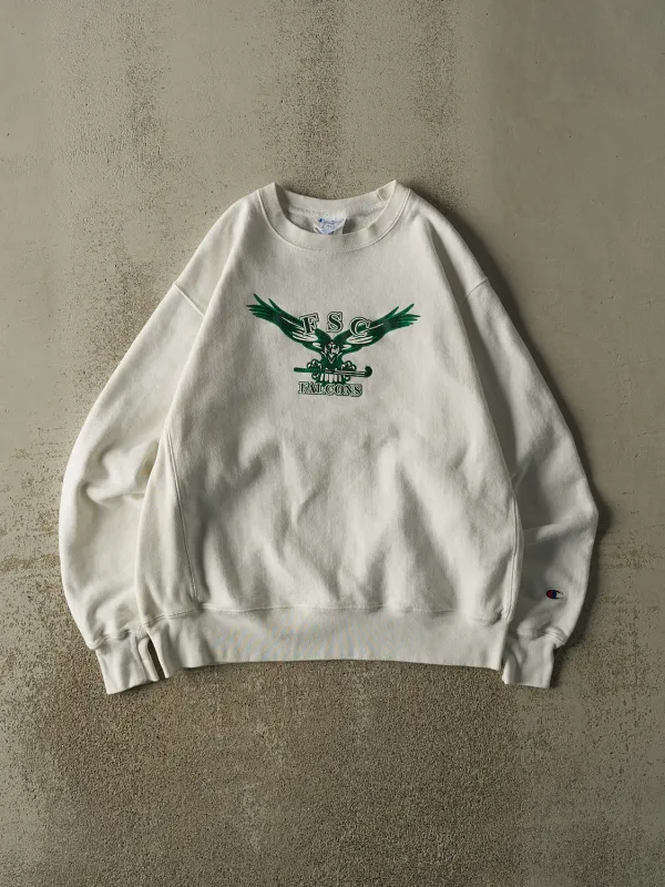Vintage Y2K White Champion Reverse Weave FSC Falcons Crewneck (L/XL) made by Rebalance Vintage