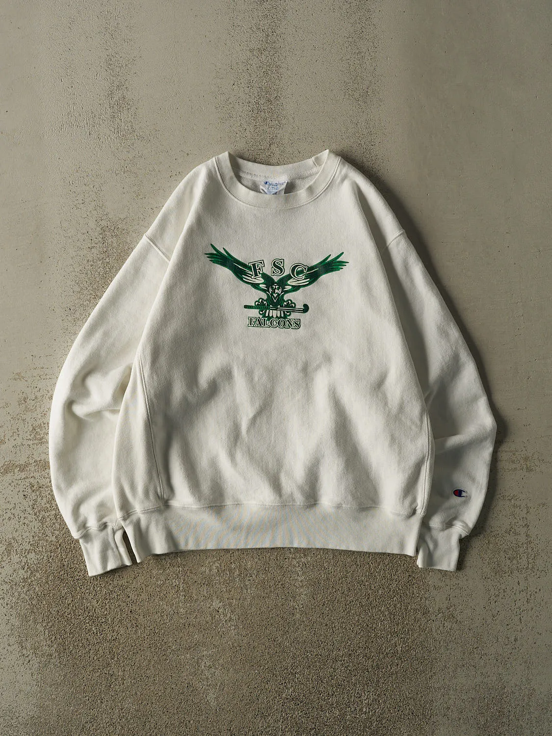 Vintage Y2K White Champion Reverse Weave FSC Falcons Crewneck (L/XL) sold by Rebalance Vintage