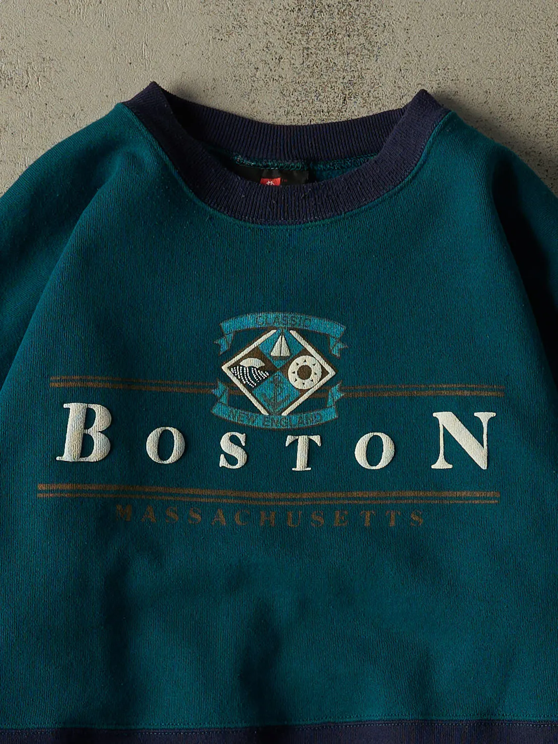 Vintage 80s Teal Boston Striped Crewneck (L/XL) sold by Rebalance Vintage product image thumbnail 2