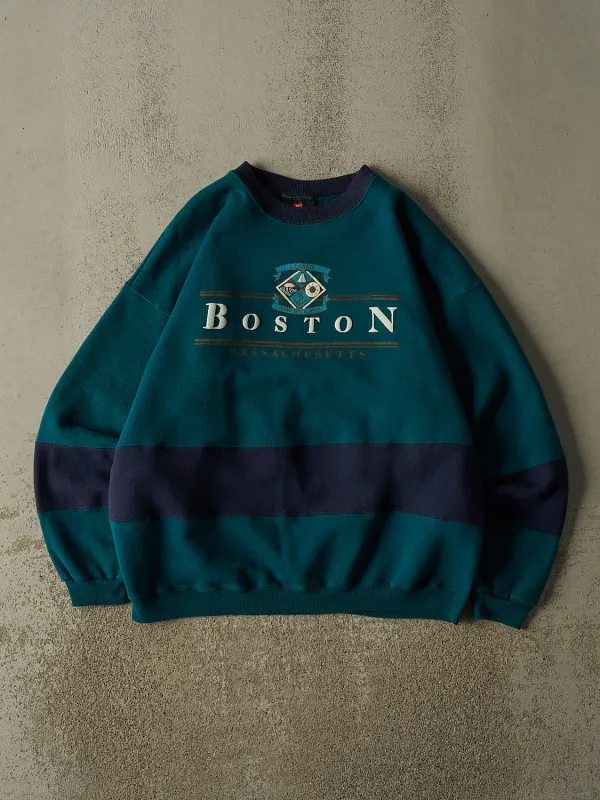 Vintage 80s Teal Boston Striped Crewneck (L/XL) made by Rebalance Vintage