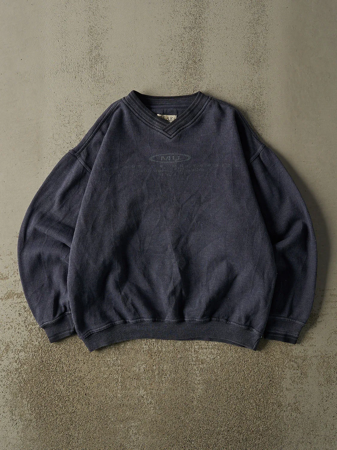 Vintage 90s Navy Blue Marquette University Textured Crewneck (L) sold by Rebalance Vintage