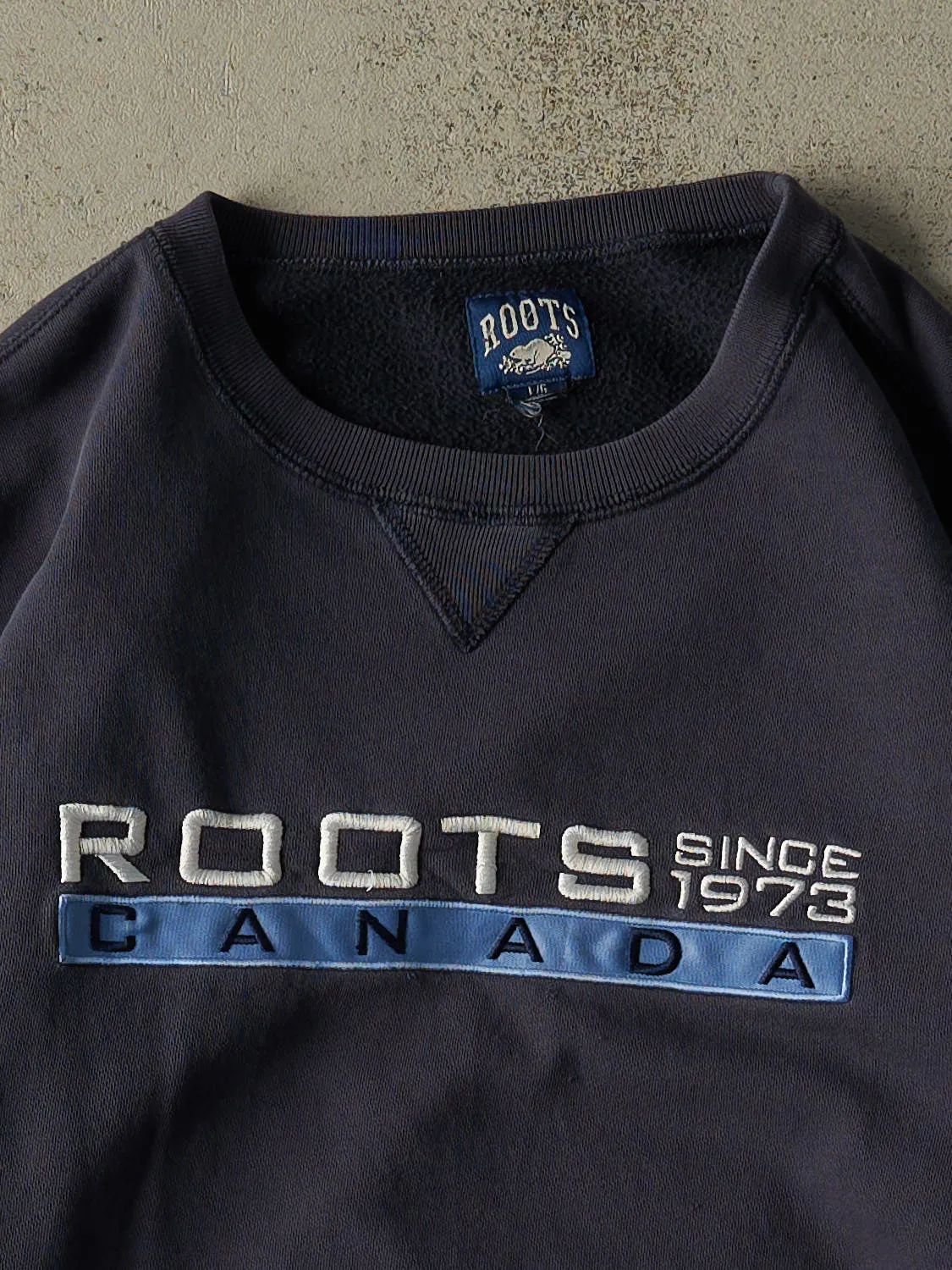 Vintage 90s Navy Blue Roots Embroidered Crewneck (M/L) sold by Rebalance Vintage product image thumbnail 2