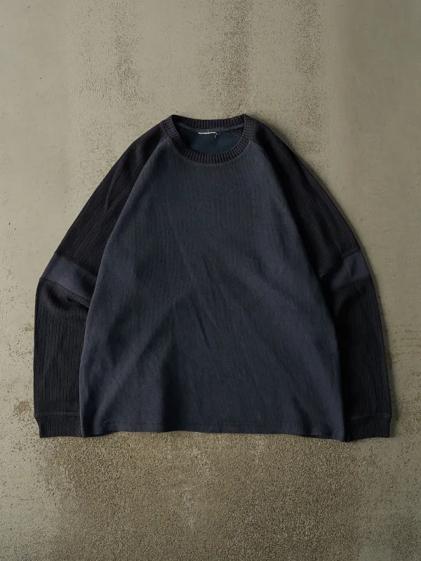 Vintage 90s Navy Blue Blank Knit Long Sleeve (XL) made by Rebalance Vintage