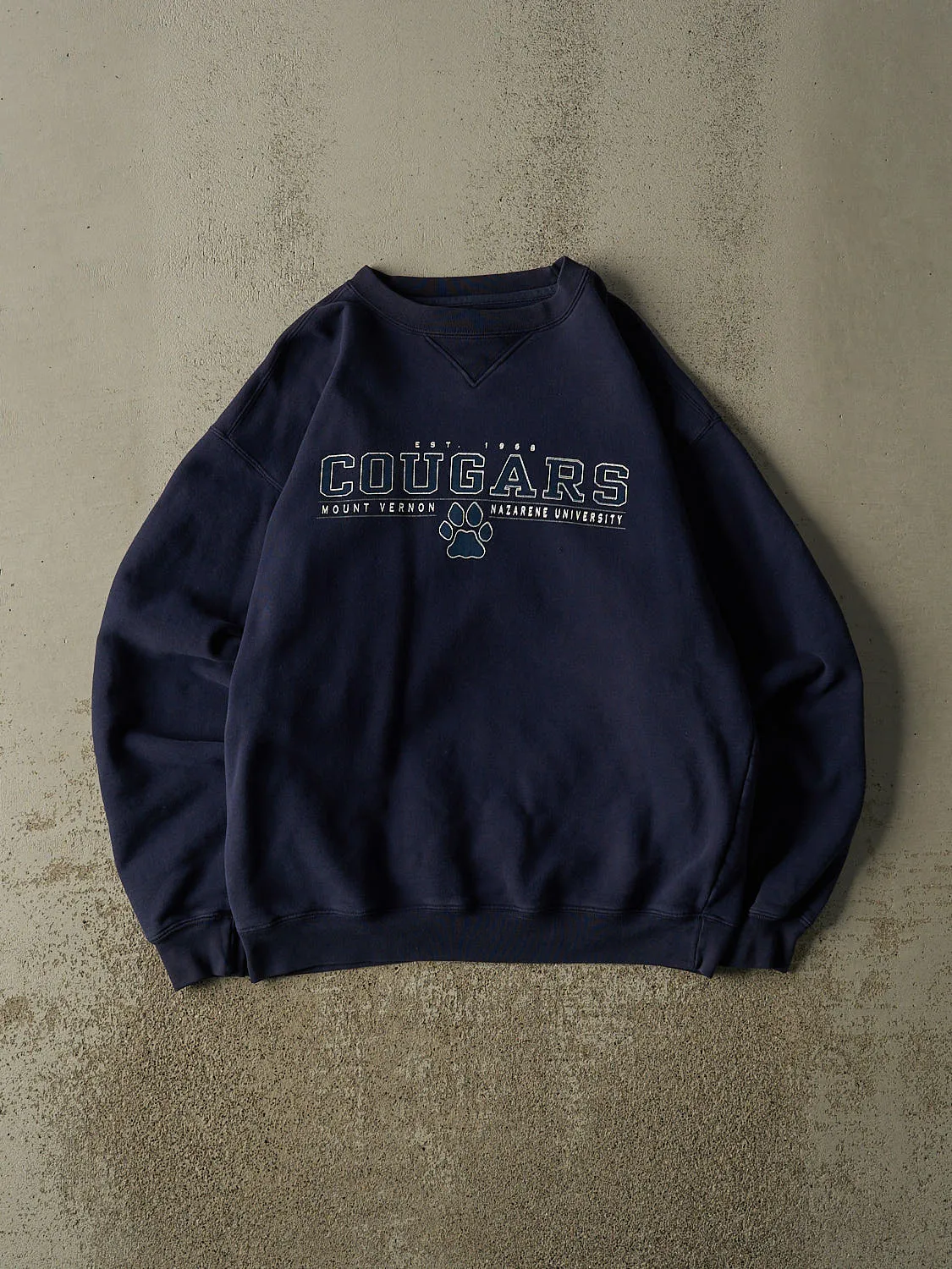Vintage 90s Navy Blue Mount Vernon Nazarene University Crewneck (M/L) sold by Rebalance Vintage