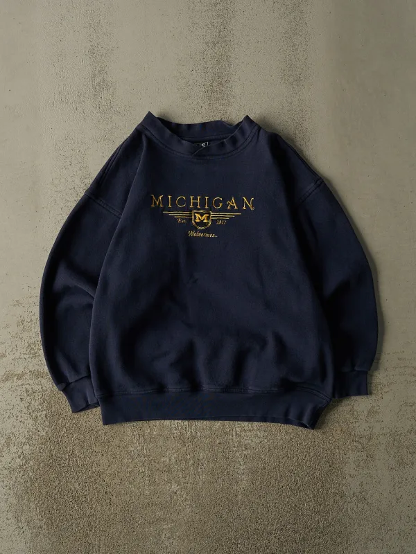 Vintage 90s Navy Blue University of Michigan Wolverines Crewneck (L) made by Rebalance Vintage