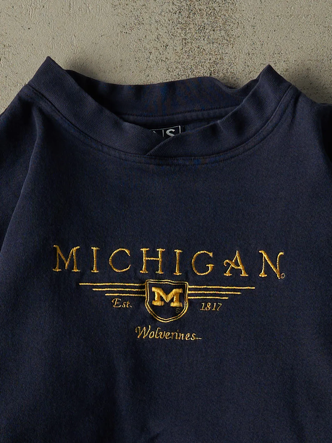 Vintage 90s Navy Blue University of Michigan Wolverines Crewneck (L) sold by Rebalance Vintage product image thumbnail 2