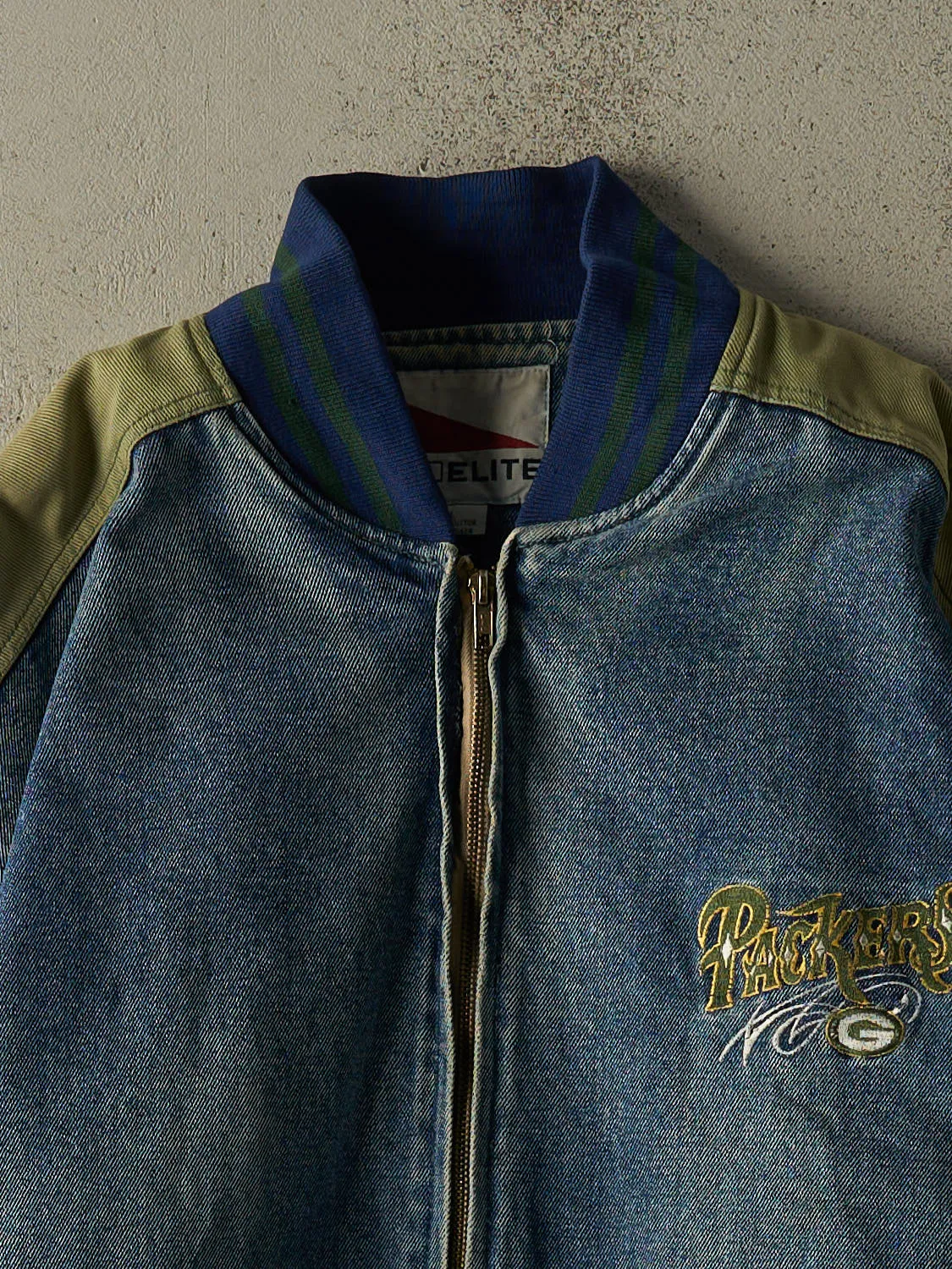 Vintage 90s Mid Wash Green Bay Packers Embroidered Bomber Jacket (L/XL) sold by Rebalance Vintage product image thumbnail 3