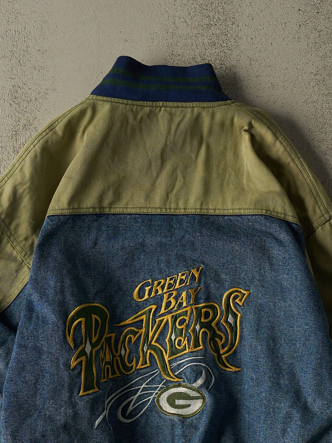 Vintage 90s Mid Wash Green Bay Packers Embroidered Bomber Jacket (L/XL) sold by Rebalance Vintage product image thumbnail 4