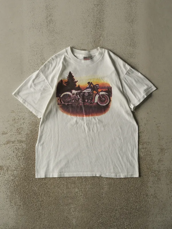 Vintage 90s White Motorcycle Single Stitch Tee (M) made by Rebalance Vintage