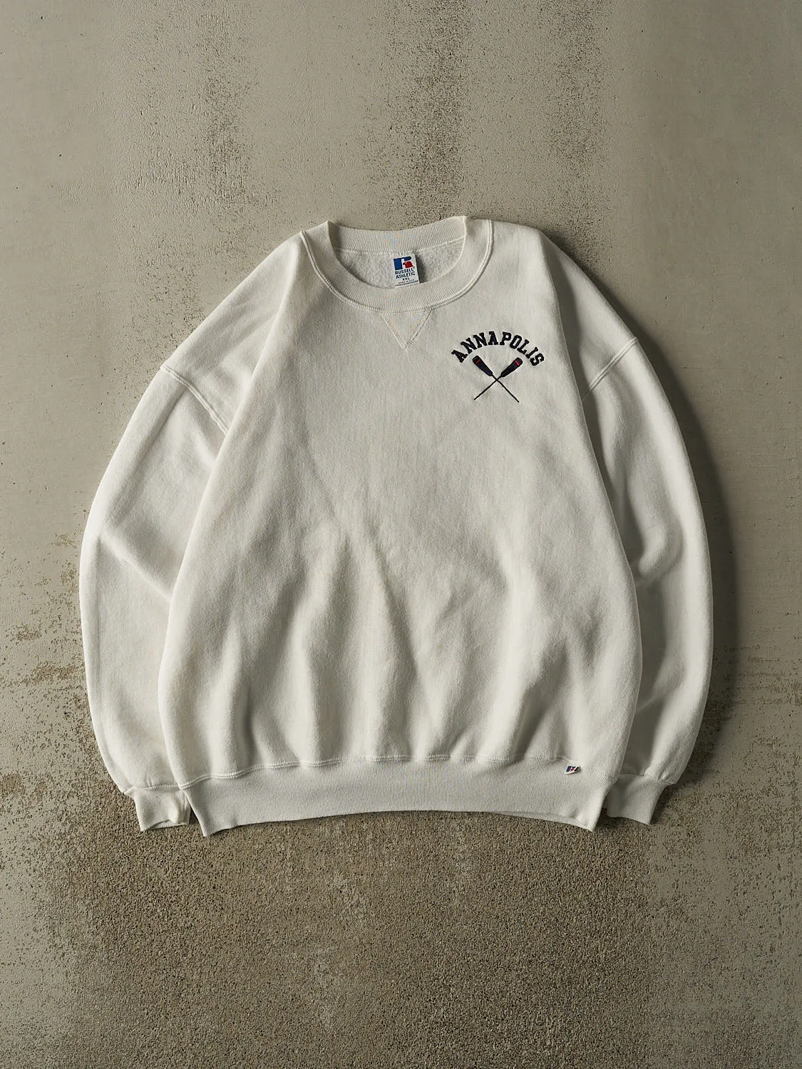 Vintage 90s White Russell Athletic Annapolis Crewneck (XL/XXL) sold by Rebalance Vintage